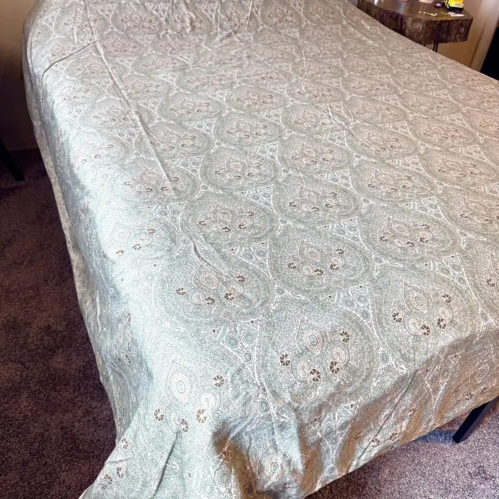 Restoration Hardware Queen Duvet Cover Sage Green Paisley Medallion 100% Cotton